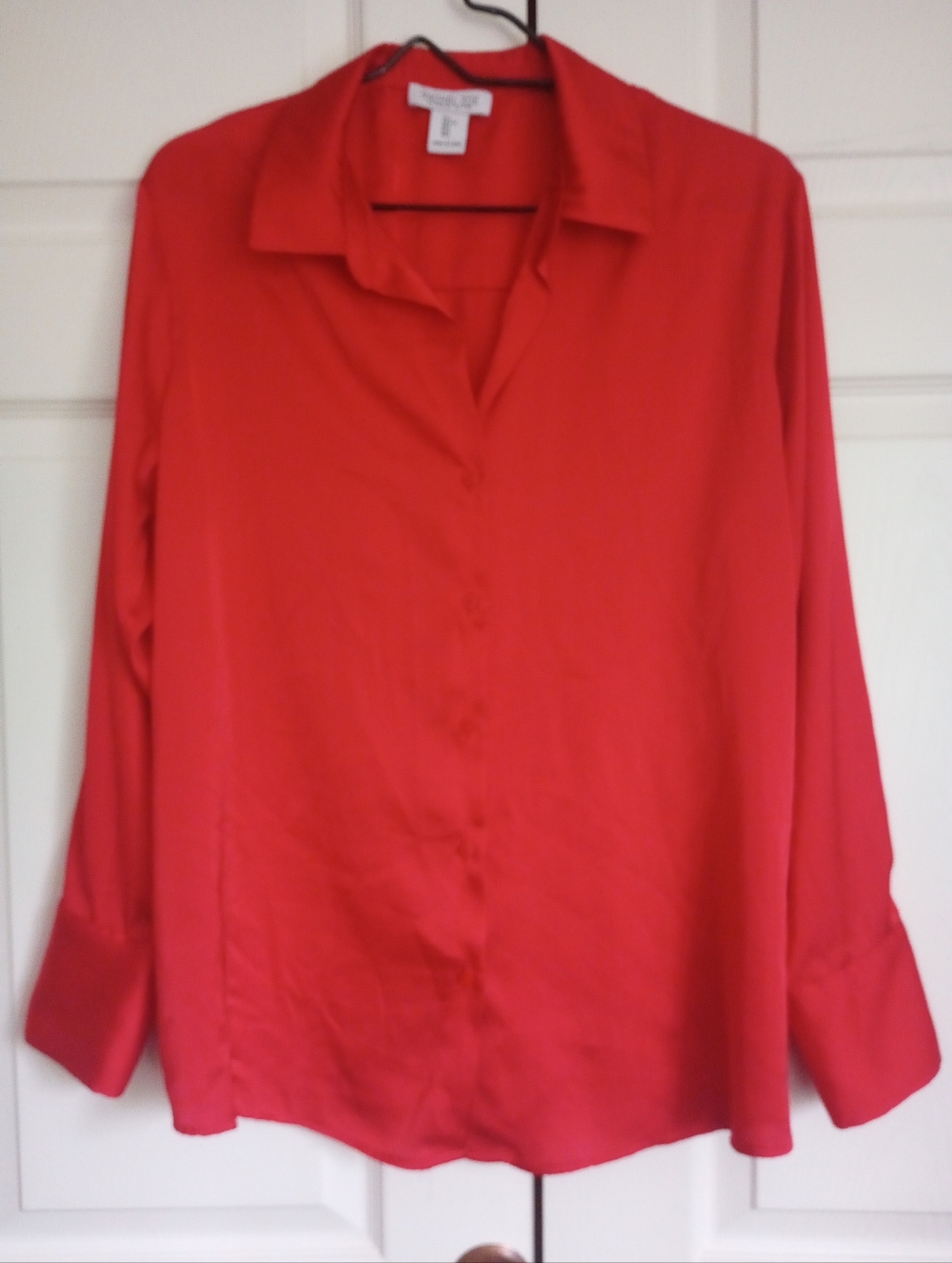 Rachel Zoe Red Long Sleeve Button-Up Blouse Silky Flowy Satin L